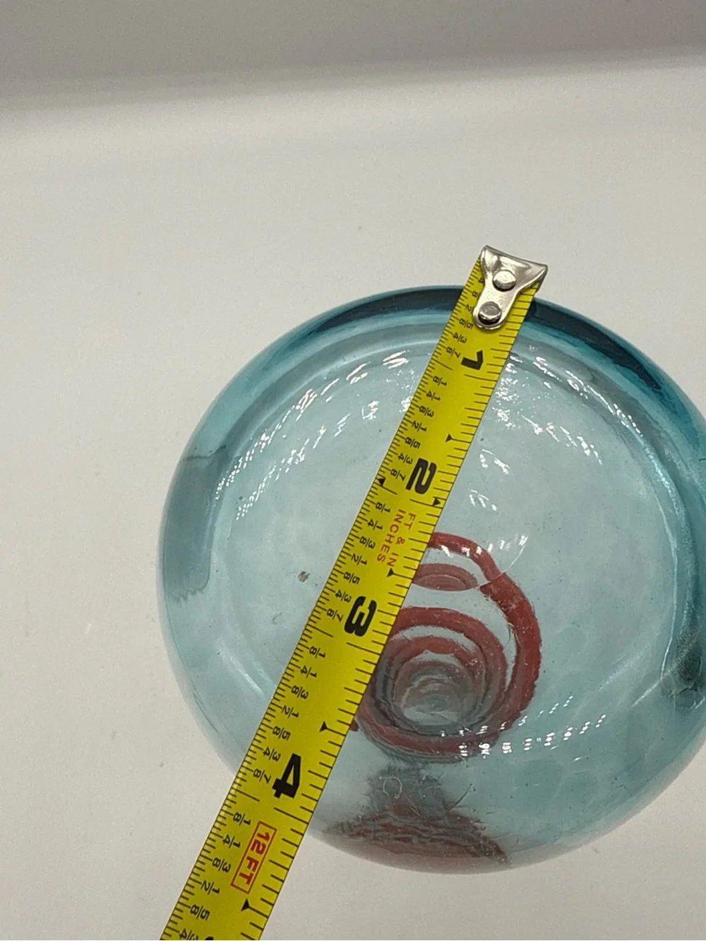 Sabina Rymanow Poland Blue Blown Art Glass 9” Vase Orange Coil Artist Signed
